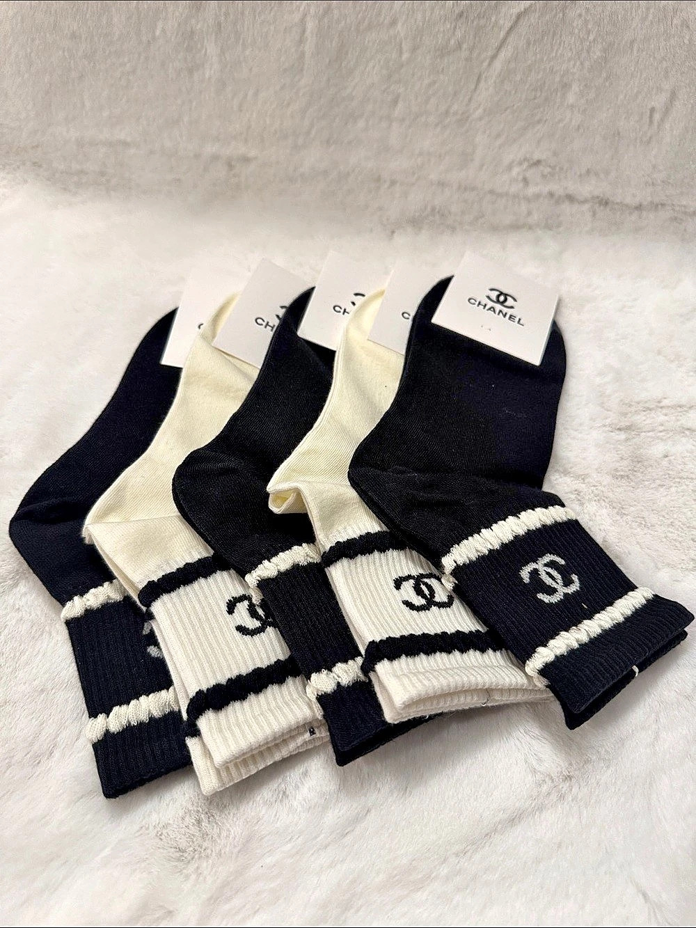 5 pairs Ankle Socks Set Black & Cream NWT